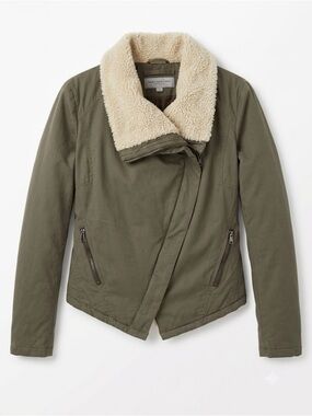 Marc New York Asymmetrical Moto Jacket Olive Green Sherpa Collar Women’s Medium